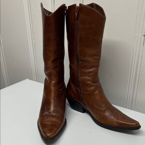 Matisse Floral Embossed Leather Cowboy Boots Zipper Cognac Brown Size 8M